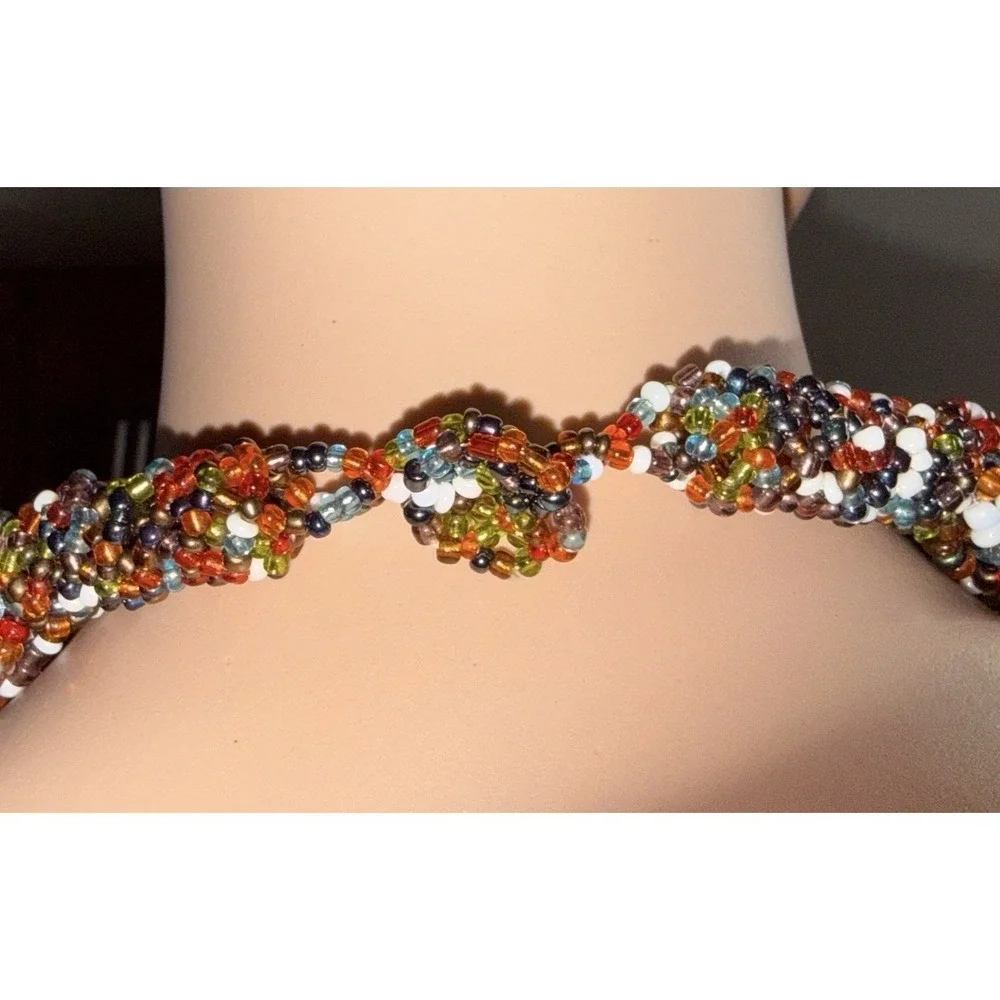 15‑Strand Glass Seed Bead Twisted Necklace Multicolor 20